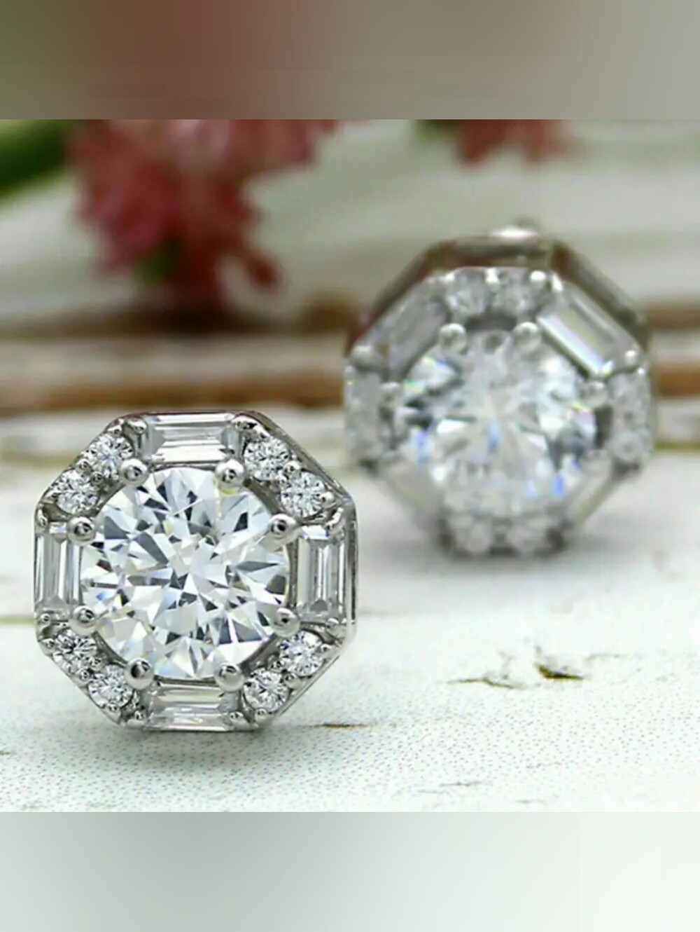 White Rhodium Quartz Stud Earrings